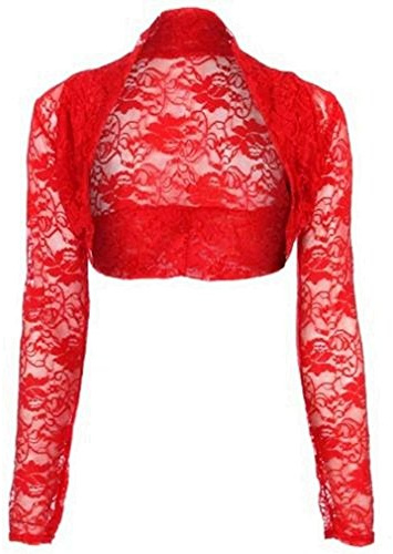 krautwear Boléro à manches longues pour femme - Pour mariage - Dentelle - Noir - Blanc - Rouge - Beige - Bleu - Rose, Rouge 23., 36/42 FR