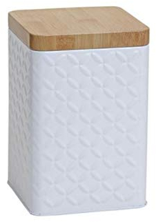 meindekoartikel Moderne Metalldose h16b/t10 cm in weiß Deckel in Holzoptik Kaffeedose Keksdose Aufbewahrung