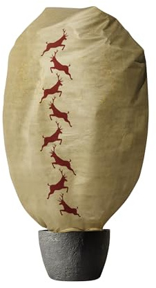 Windhager Winter-Deko-Vlieshaube Protect XXL, Kälteschutz, Frostschutz für Pflanzen, Wintervlies, Gartenvlies, Abdeckvlies, 1,4 x 2 m, Hirsch-Motiv, Beige