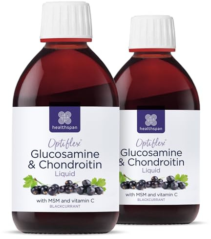 Healthspan Optiflex Glucosamin & Chondroitin Liquid | Unterstützt Knorpelgesundheit und fördert Kollagenbildung | Schwarze Johannisbeer-Geschmack | Frei von Schalentieren & Gelatine | 2 x 300 ml