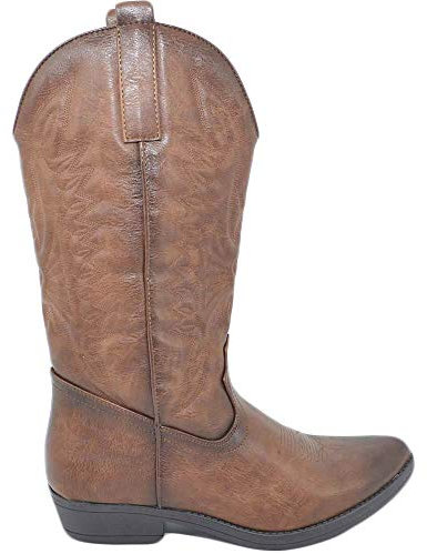 Stivali Donna camperos Texani Stile Western Marroni spazzolati con Fantasia Laser su Pelle Tinta Unita Altezza Polpaccio (41 EU)