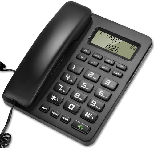 Corded Landline Phones for Home/Office, Desk Corded Telephone with Display and Adjustable Volume, Support Music on Hold, Speakerphone, DND and Calculator Function, Uvital House Phone (Black)