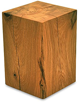 ms factory Holzblock Eiche Massiv - Handgefertigter Holzklotz - Rustikale Holzsäule - Beistelltisch Hocker Dekosäule - 15 x 15 x 20 cm