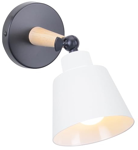 TOKIUS Wandleuchte Moderne, Wandlampe aus Metall und Holz Deko Verstellbarer Wandstrahler E27 Fassung Innen Wandlampe für Schlafzimmer Wohnzimmer Korridor (Weiß)