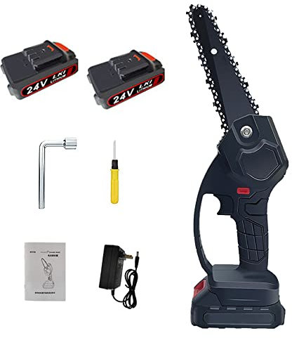 Mini motosierra, motosierra eléctrica inalámbrica de 6 pulgadas con 2 baterías y cadenas, motosierra eléctrica portátil para podar árboles y cortar madera