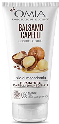 Omia, Balsamo Capelli Eco Bio con Olio di Macadamia, Per Capelli Danneggiati, Riparatore e Ristrutturante, Adatto ad un Uso Frequente, Senza Siliconi, Dermatologicamente Testato - Flacone da 180 ml