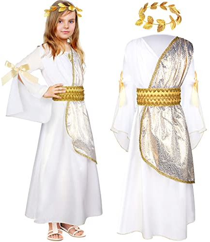 Geyoga Griechisches Toga-Kostüm, griechisches römisches Kostüm und römische Krone, Blattkranz, Halloween, Größe XXL, Weißgold, 2 Stück