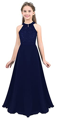 Mufeng Robe Longue Dentelle Fille Robe Mariage Soirée Communion Fête Anniversaire Baptême Costume Princesse pour Enfant 4-16 Ans