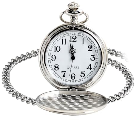 Klassische Taschenuhr für Herren mit Kette - Vintage Römische Ziffern Quarz Unisex