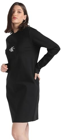 Calvin Klein Jeans Maglietta da Donna Monologo Milano LS Tee Dress, CK Nero, M