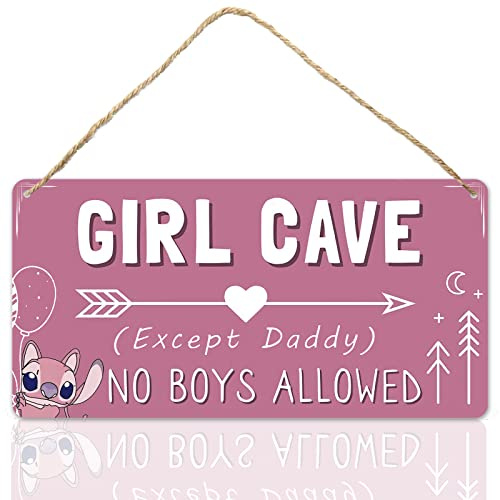 Niedliche Raumdekor-Schilder für Teenager, Mädchen, Stick, Schlafzimmer, Dekoration, Kinderzimmer, Türschild, rosa Wanddekorationen, Mädchenhöhle, keine Jungen erlaubt, Schilder, coole Dinge für Ihr