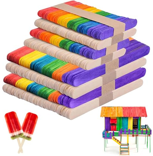 Giugio 400 varillas de madera, palitos de hielo de madera, tallos de hielo de madera para manualidades, coloridos palitos de hielo naturales, palillos de madera, espátulas de madera, espátulas de