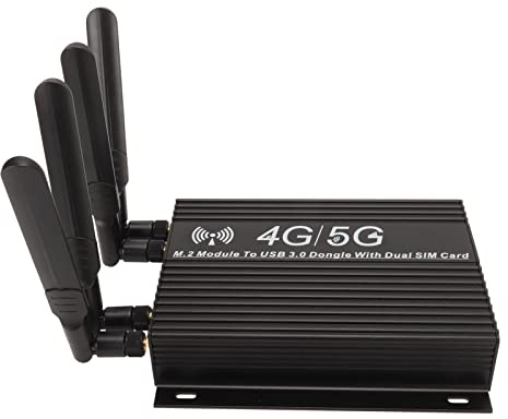 USB 3.0 M.2 4G 5G Module Adapter with Dual SIM Card Slot, High Gain Antenna and Cooling Fan, Supports Quectel RM500Q RM500U, Gosuncn GM800, Sierra SIM8200