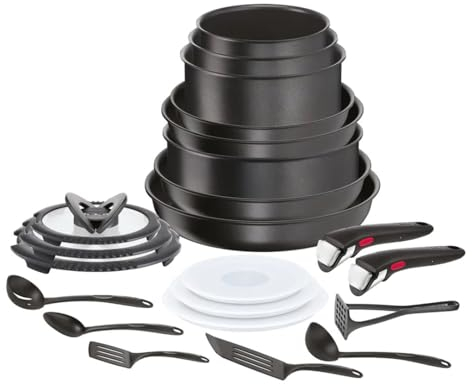 Tefal Daily Chef L7629542 22-Piece Induction Cookware Frying Pan & Sauce Pan Set, Black