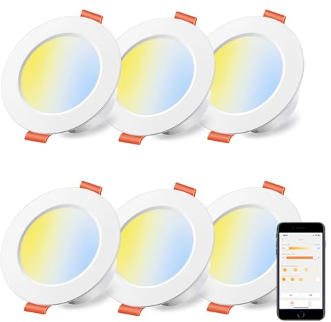 iLC Inteligente Foco Empotrable LED Bluetooth 10W (equivalente a 80W), Compatible con Alexa (se necesitan dispositivos Echo), Ø95-110mm, 2700K-6000K Downlight Plafón Luz de Techo (6 unidades)