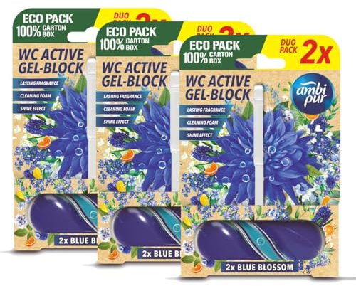 Ambi Pur WC Active Gel-Block 2x45g Blue Blossom - WC Duft (3er Pack)