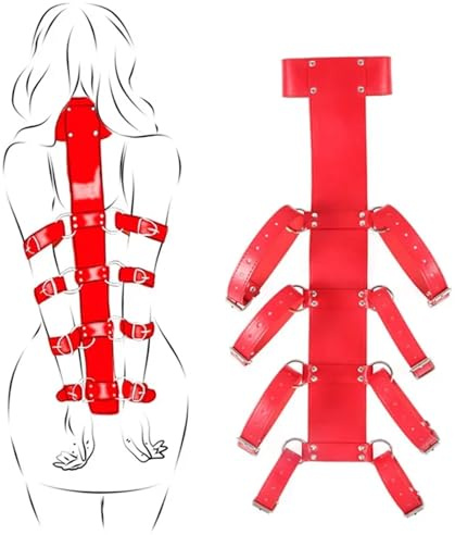 Full Body Leather Restraint Straps,Bdsm Bondage Black Belt, Hand Behind Back Bondage Arm Binder Sex Bandage (Color : Red, Size : A)