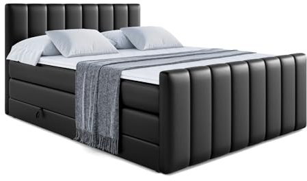 ALTDECOR Boxspringbett mit Matratze und Lattenrost, Topper, Fußteil,Polsterbett mit Bettkasten, Bett mit Stauraum H3- und H4- Matratze, Doppelbett - OTTA-Z King - 120x200 - Schwarz Kunstleder