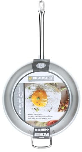 Thunder Group SLSFP4014 14 Frying Saute Skillet Pan with Encapsulated Base for Restaurant Diner Cafeteria | Oven Induction Halogen Gas Electric Cooktop Safe | 14 D x 2-5/8H, Stainless Steel | NSF