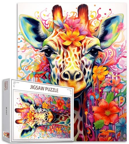 Giraffe Animal Jigsaw Puzzles for Adults 1000 Pieces Graffiti Jigsaw Puzzle Art 27 x 20 Inches Colorful DIY Puzzles for Home Decoration Family Puzzle Perfect for Game Nights