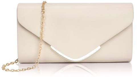 Larcenciel Damen Clutch, Nude Leder Handtaschen mit Abnehmbarer Kette, Elegant Envelope Abendtasche Mode Crossbody Umschlag Clutches Umhängetasche Tasche für Hochzeit Party Prom Date (22x11.7x4.8CM)