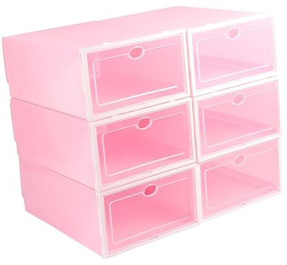 MUSISALY Scatola per Scarpe in Plastica Rosa, 6 Pezzi, Porta Trasparente