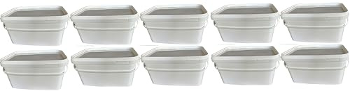 Silplast 10x 5 Liter Eimer rechteckig mit Deckel weiß 10 Stück stapelbarer Milch-/Vorratseimer mit Kunststoffgriff Honigeimer Kunststoffeimer Lebensmittelfreigabe Behälter Leereimer Wassereimer
