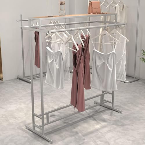 Kleiderstange Kleiderständer Kommerzieller Hochleistungs-Kleiderständer Aus Edelstahl, Freistehender Kleiderständer Mit Zwei Stangen Und Aufbewahrungsregal, Organizer For Kleidung/Schuhe/Taschen(150x5