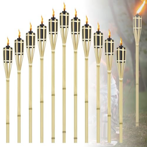 ACXIN 12 antorchas de jardín de bambú para exteriores, antorchas de aceite, antorchas de bambú, para decoración al aire libre, antorchas de aceite, para jardín, con mecha, altura de 90 cm