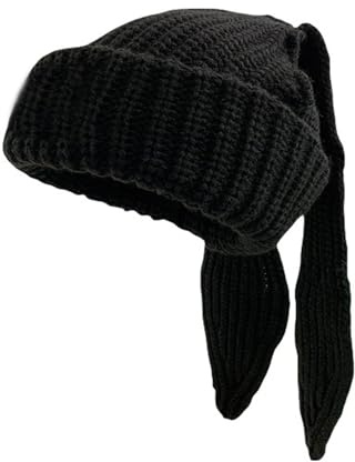 WUODHTW Strickmütze, niedlicher Hase, lange Ohren, lustige Mütze, flauschige Wintermütze, warm, Kaninchen, gehäkelt, Totenkopfmütze, Halloween, Hip-Hop-Mütze