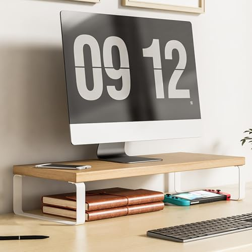 Onxyrbyte Supporto Monitor, Rialzo Monitor da Scrivania, Supporto per Monitor in Legno, Ridurre L'Affaticamento del Collo
