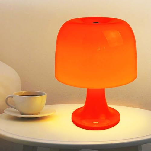 PASSHA Retro Pilz Nachttischlampe Dimmbar Orange Pilz Tischlampe mit Kabel LED Deko Tischleuchte mit 3 Farbtemperatur Pilz Lampe Orange Nachtlicht Leselampen für Heimdekoration Nachttische Wohnzimmer