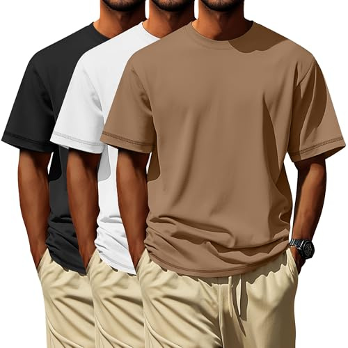 Neer Paquete de 3 Camisetas para Hombre de Tallas Grandes (L-7XL) Manga Corta Cuello Redondo Camisetas básicas de Verano