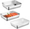 ZMDMAH Lot de 3 bols à paner rectangulaires en acier inoxydable - 25 × 19 × 5 cm - Avec couvercle - Plaque de cuisson avec couvercle - Pour escalopes, viande, poisson, passe au lave-vaisselle