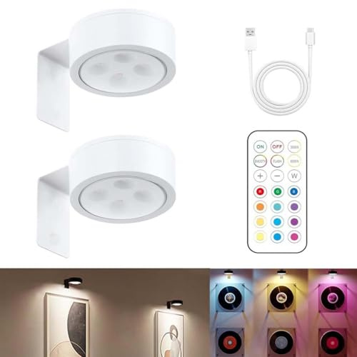 LUCKKY 2 Stück Magnetisches Mallicht mit 13 Beleuchtungsmodi, Kabellos Bildbeleuchtung, Dimmbar LED Bildbeleuchtung mit Fernbedienung und Timer, Wiederaufladbare Bilderlampe (White)