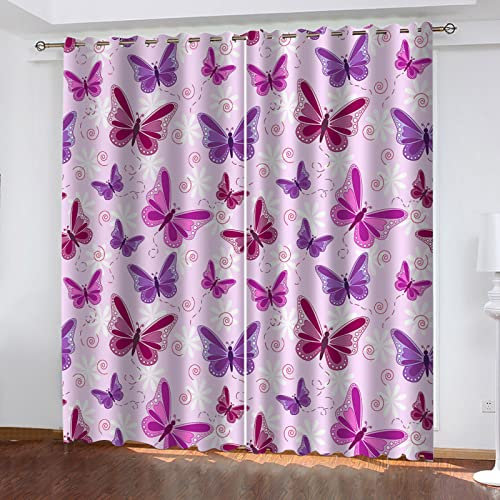 Kinderzimmer-Vorhänge, 2er-Set, 3D-Vorhänge mit sonnigem Waldlandschaftsmuster, Verdunkelung, wärmeisoliert, Ösenvorhänge für Wohnzimmer, Mädchen, Jungen, Schlafzimmer, Dekoration, 100 x 214 cm