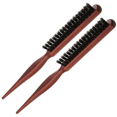 2 PCS Spazzola con Setole di Cinghiale Naturale, per Capelli Secchi e Danneggiati, Massaggio del Cuoio Capelluto e Riduzione della Rottura dei Capelli, Design Ergonomico e Portatile