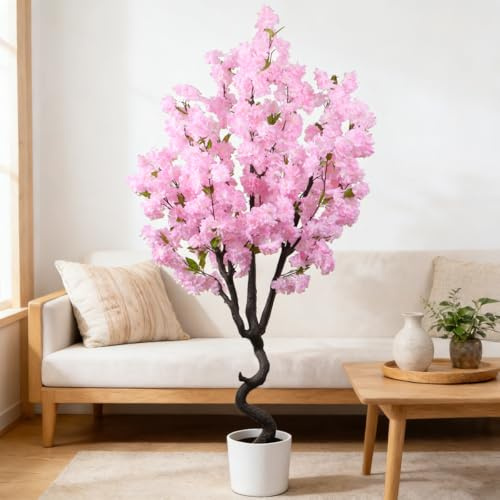 7FT Artificial Cherry Blossom Tree Beautiful Sakura Flower Tree Indoor Faux Pink Tree for Home Christmas New Year Decor