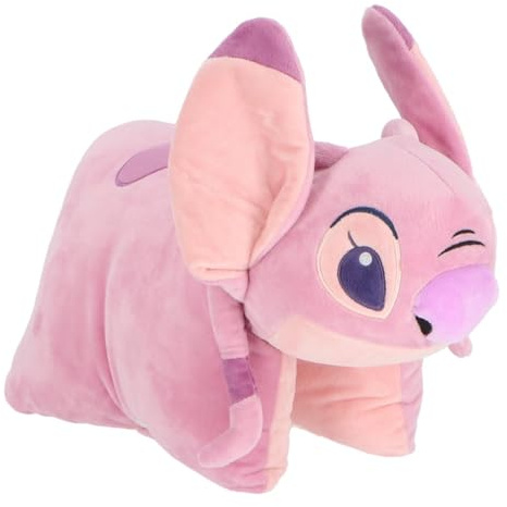 Angel Coussin en Peluche - 2-en-1 Peluche & Coussin Pliable pour Enfant 25 cm - Lilo & Stitch - Coussin Rose Doux - Cadeau pour Fille & garçon