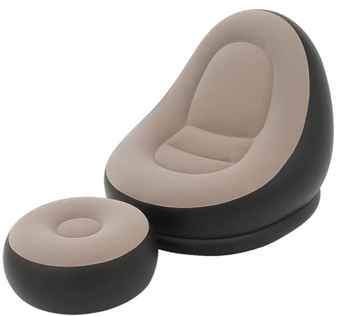 Deluxe Lounger + Electric Air Pump Beige color Deluxe Inflatable Lounger Ottoman Couch Foot Stool Seat With Electric Air Pump