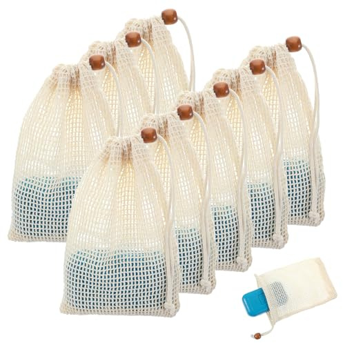 Ouligay 8 stycken tvålpåsar sisal tvålpåsar med dragsko, beige natur tvålpåsar tvålpåse för hårtvål, massage tvålsäck, tvål nätväska för fast duschgel