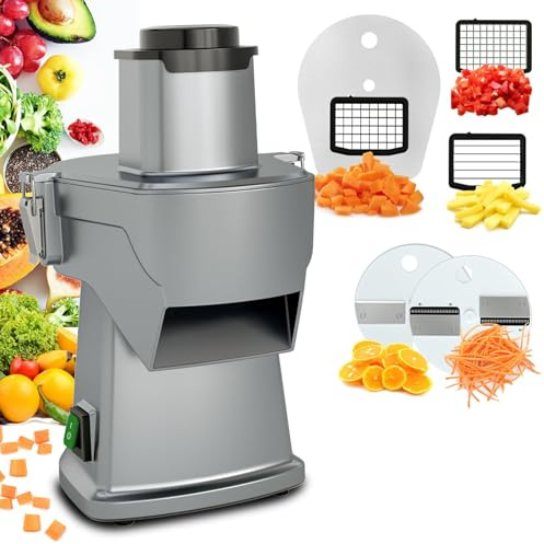 YXYLJOZ Picadora de Verduras eléctrica 4 en 1, cortadora de Alimentos Multifuncional, rallador de Queso de rebanadora de mandolina, cortadora de Verduras, para Restaurante de Cocina