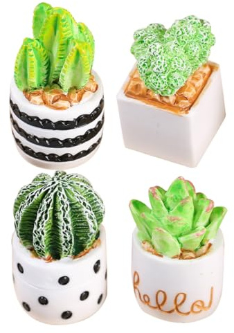 TOYANDONA Figurines Miniatures de Plantes Cactus Décoratives pour Maison de Poupée, Ensemble 4 Pièces, Résine Solide, Décor Intérieur Bureau Voiture, Accessoires Micro-Paysage Décoratifs