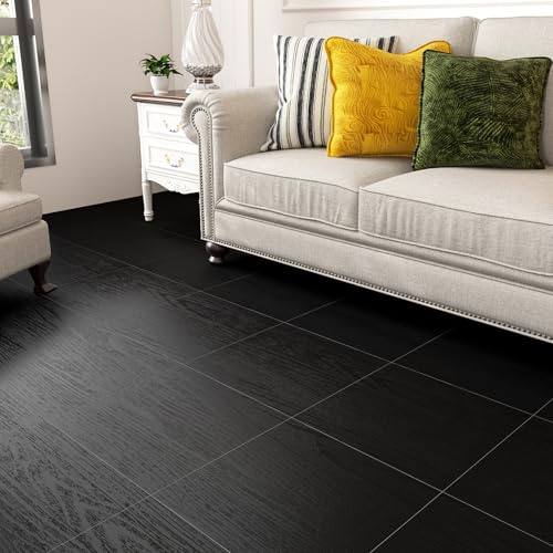 VaryPaper Selbstklebende Fliesen Boden Holzoptik Schwarz Fliesenaufkleber Boden 30cmx30cm 10 Stück Klebevinyl Selbstklebend Holz Linoleum Bodenbelag Wohnzimmer Bad Wasserfest Flur PVC Bodenbelag