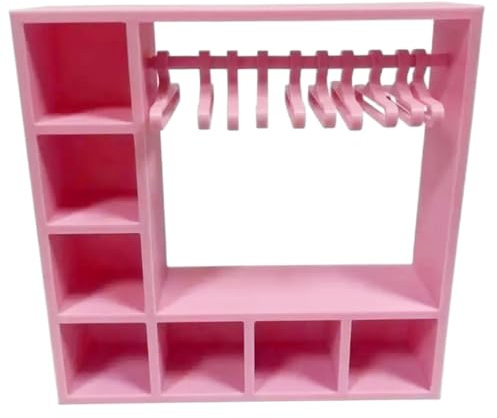 Puppenschrank, Simulation, Puppenhausmöbel aus Kunststoff mit Kleiderbügeln und Stange, DIY-Organizer, Aufbewahrung von Puppenkleidung, 15, 2 x 15, 2 x 3, 8 cm, Aufbewahrung von Puppenkleidung, Pupp