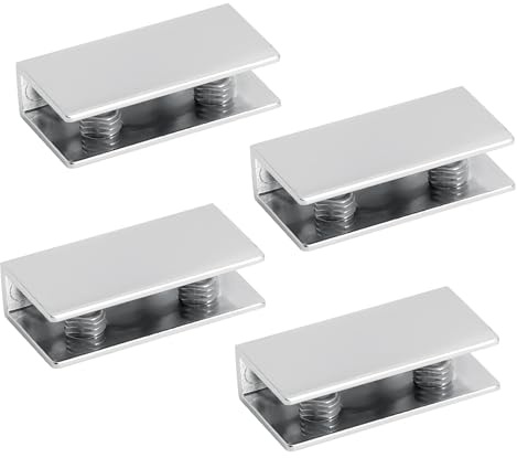 XRVRILE Glasklemme 6–10mm – Verstellbare Glashalter aus Zinklegierung, Glasregal Halterung mit rutschfestem Gummieinsatz, Schraubmontage für Badezimmer, Dusche, Geländer, 4 Stück