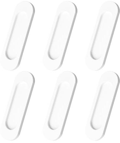MOROBOR Tiradores de puerta deslizante ovalados autoadhesivos, 6 piezas de manija de tirador oculta de aleación de aluminio para puerta de granero corrediza, armario, cajón, guardarropa (Blanco, 100mm