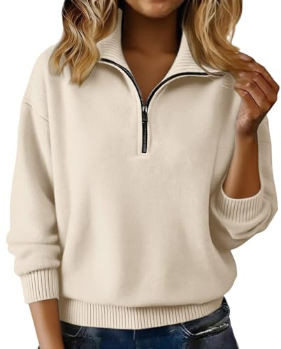 Suéter con cremallera de un cuarto para mujer, de punto trenzado, cuello polo, suéteres de punto térmico para invierno, suéteres de punto cálidos y vintage, suéteres de cuello alto con cremallera de 1