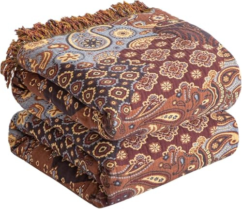 SE SOFTEXLY Boho Decke 100% Baumwolle – Große Doppelseitige Musselin Tagesdecke 230x250cm, Kuschelige Sofadecke & Bettüberwurf, Aesthetic Design, Ideal für Wohnzimmer & Schlafzimmer, Rot/Rosa