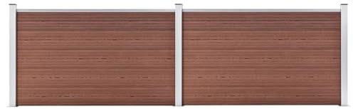 Clôture de jardin WPC - 353 x 106 cm - Marron - Panneaux de clôture composite en bois et plastique avec poteaux en aluminium - Extensible - Résistant aux intempéries - Pour jardin, terrasse